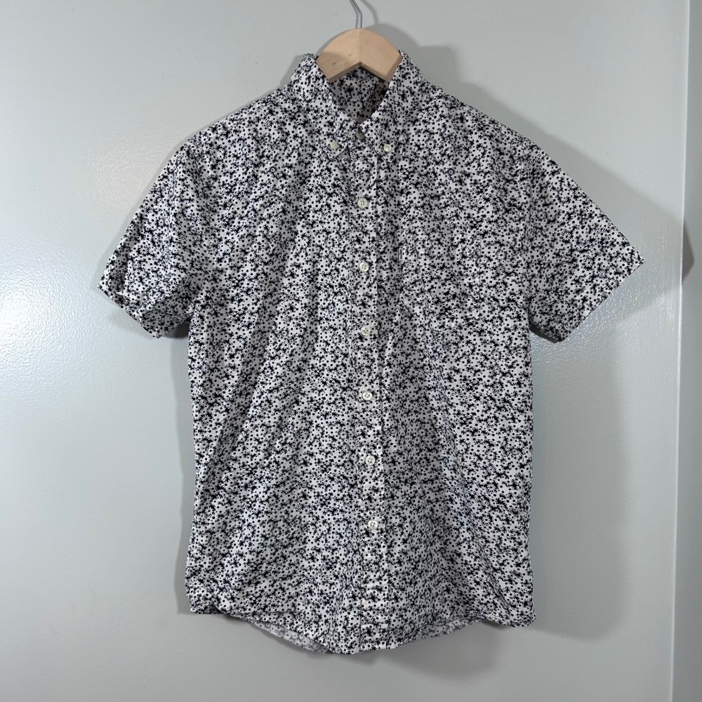 Levis Mens Short Sleeve Button Down Shirt Black White Floral Daisy Cotton Small - Picture 1 of 8